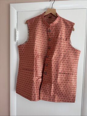 Manyavar Traditional Pink-Gold Nehru Vest